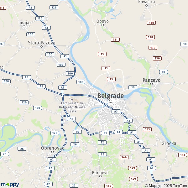 La carte pour la ville de Novi Beograd, Belgrade