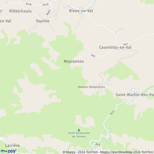 La carte pour la ville de Mayronnes 11220