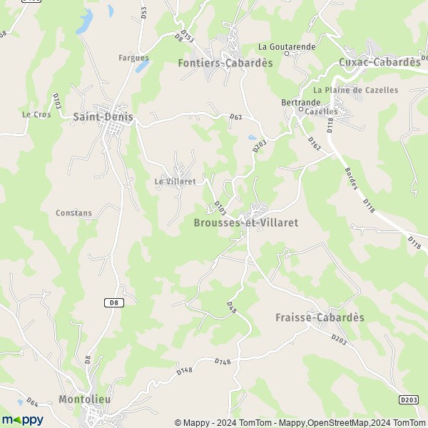 La carte pour la ville de Brousses-et-Villaret 11390