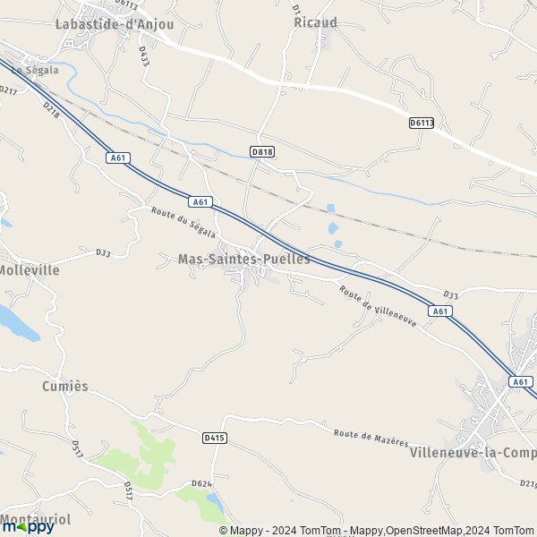 La carte pour la ville de Mas-Saintes-Puelles 11400