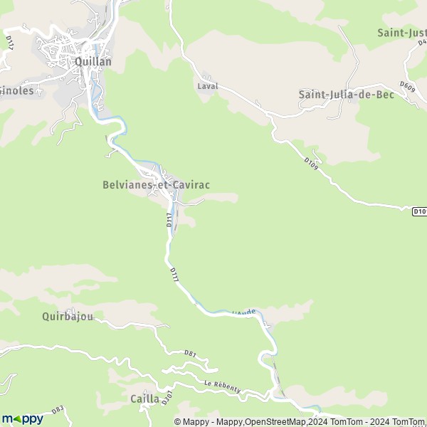 La carte pour la ville de Belvianes-et-Cavirac 11500