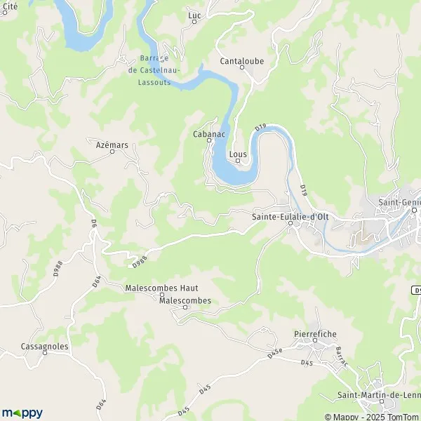 Plan SainteEulalied'Olt carte de SainteEulalied'Olt (12130) et