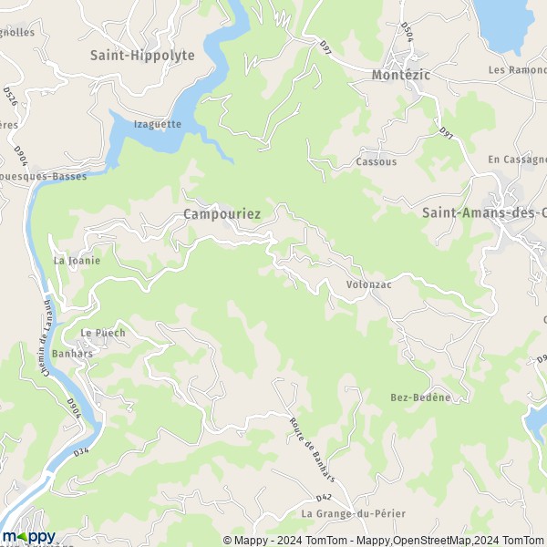 La carte pour la ville de Campouriez 12140-12460