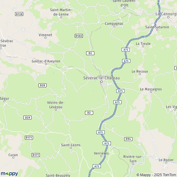 La carte pour la ville de Recoules-Prévinquières, 12150 Sévérac-d'Aveyron