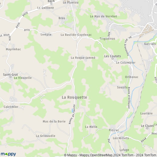 La carte pour la ville de La Rouquette 12200