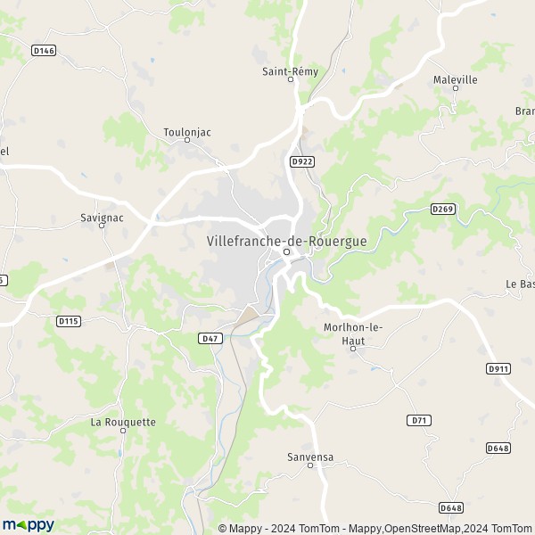 La carte pour la ville de Villefranche-de-Rouergue 12200
