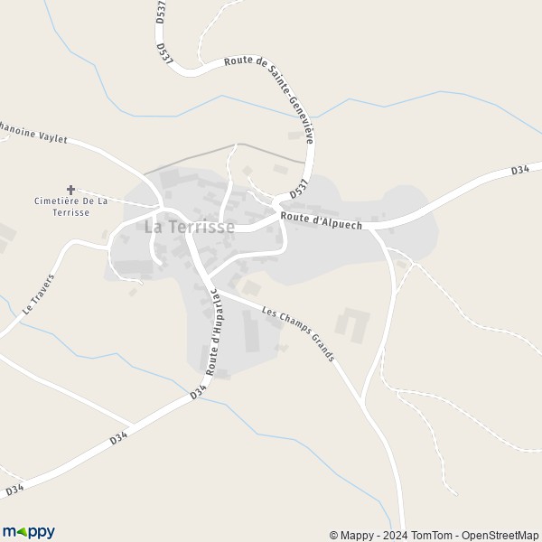 La carte pour la ville de La Terrisse, 12210 Argences en Aubrac