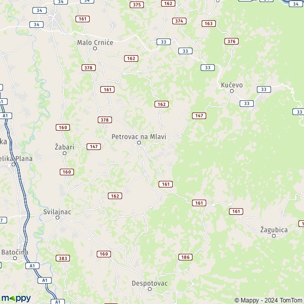 La carte pour la ville de Petrovac na Mlavi 12300-12375