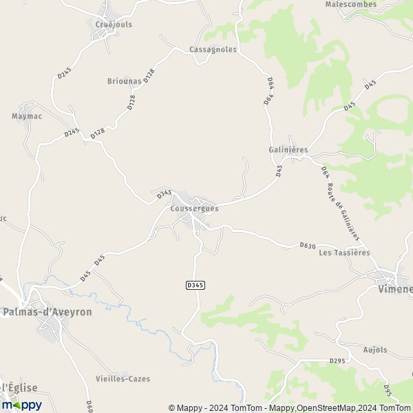 La carte pour la ville de Coussergues, 12310 Palmas-d'Aveyron