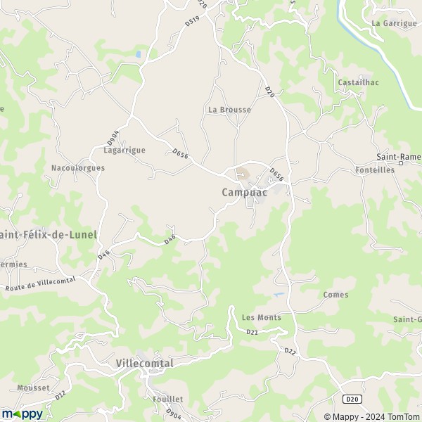 La carte pour la ville de Campuac 12580