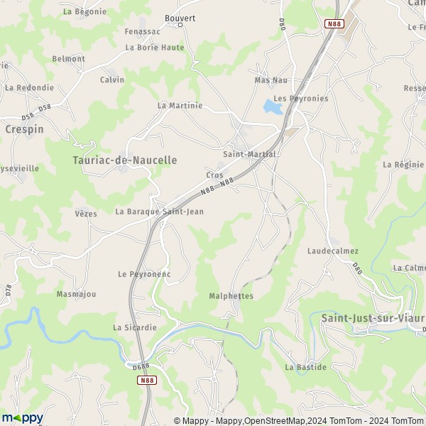 La carte pour la ville de Tauriac-de-Naucelle 12800