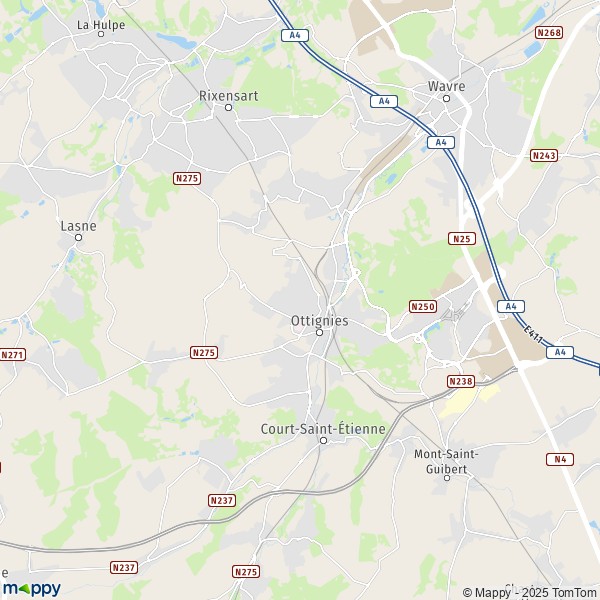 La carte pour la ville de 1300-1490 Ottignies-Louvain-la-Neuve