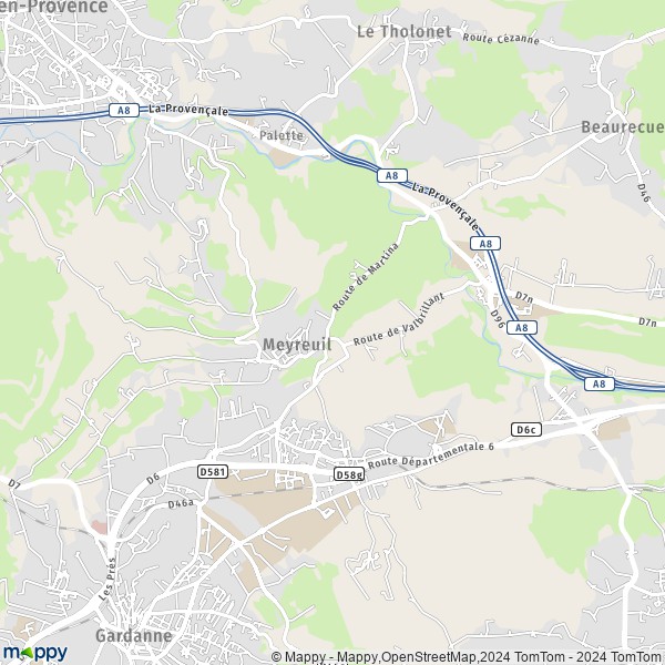 La carte pour la ville de Meyreuil 13590