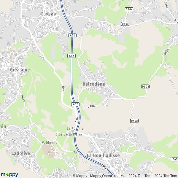 La carte pour la ville de Belcodène 13720