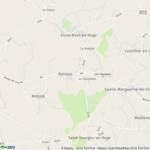 La carte pour la ville de Boissey, 14170 Saint-Pierre-en-Auge