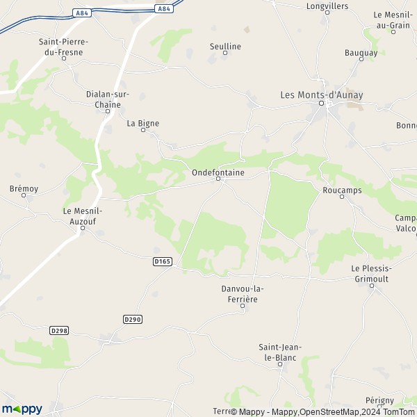 La carte pour la ville de Ondefontaine, 14260 Les Monts-d'Aunay