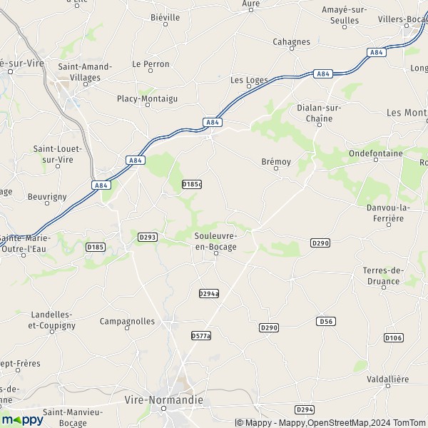 La carte pour la ville de Souleuvre-en-Bocage 14260-14350
