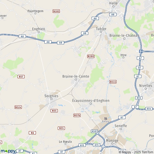 La carte pour la ville de 1430-7191 Braine-le-Comte