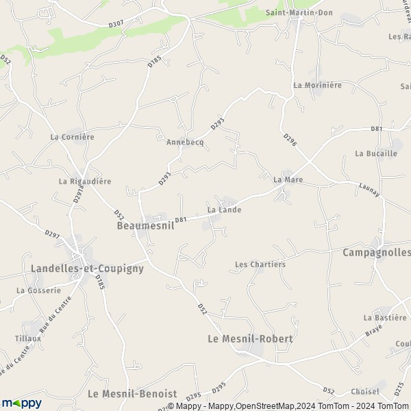 La carte pour la ville de Beaumesnil 14380