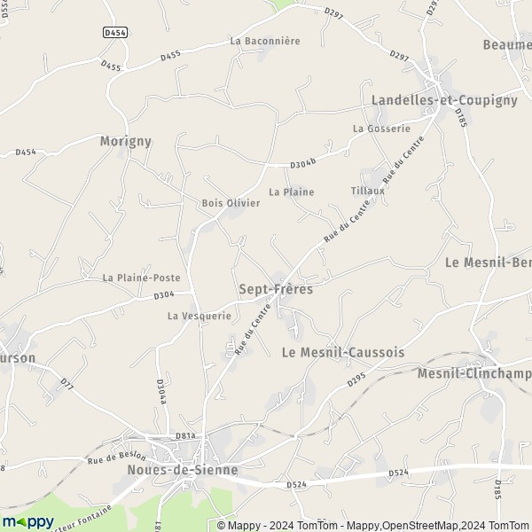 La carte pour la ville de Sept-Frères, 14380 Noues-de-Sienne