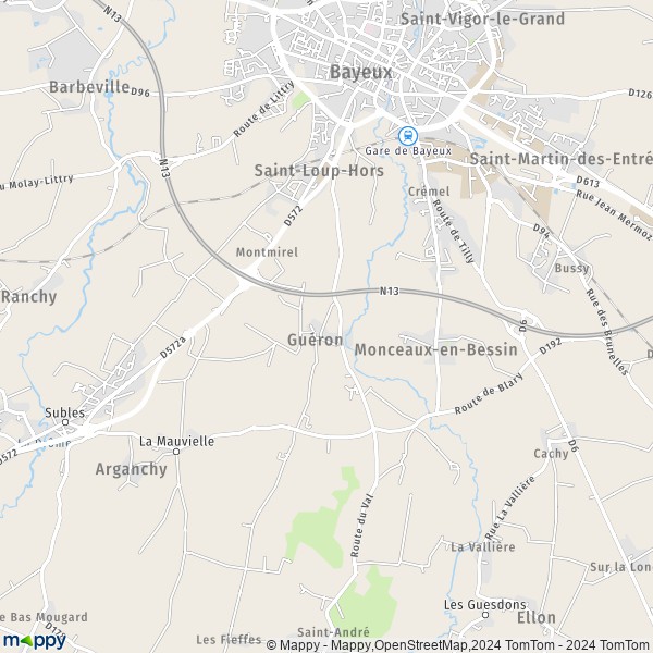 La carte pour la ville de Guéron 14400