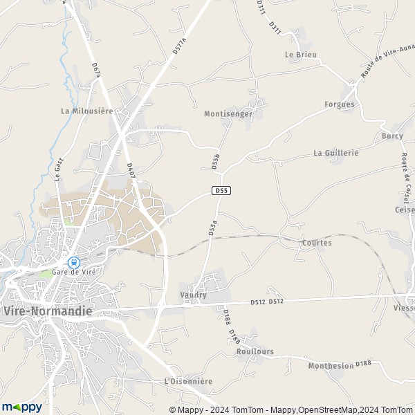 La carte pour la ville de Vaudry, 14500 Vire-Normandie