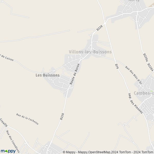 La carte pour la ville de Villons-les-Buissons 14610