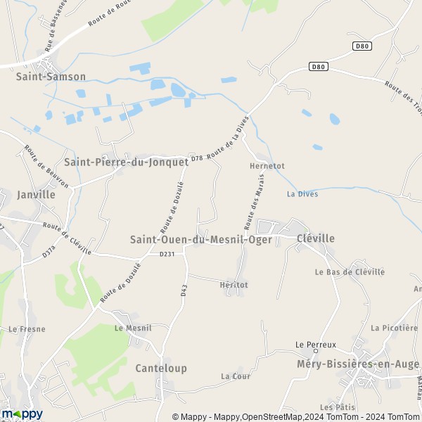 La carte pour la ville de Saint-Ouen-du-Mesnil-Oger 14670
