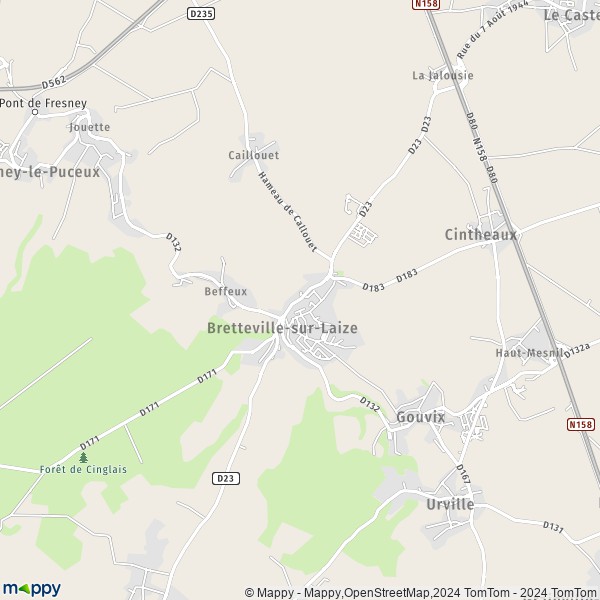 La carte pour la ville de Bretteville-sur-Laize 14680