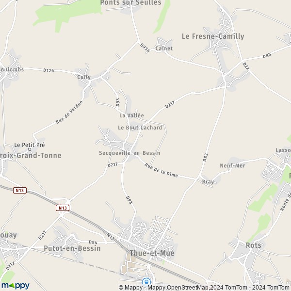 La carte pour la ville de Secqueville-en-Bessin, 14740 Rots