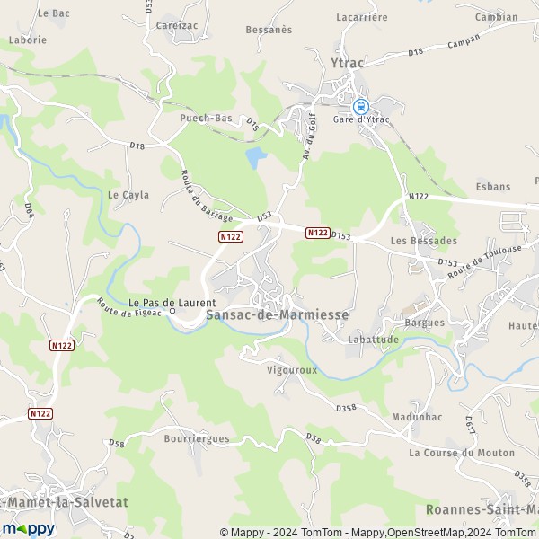 La carte pour la ville de Sansac-de-Marmiesse 15130