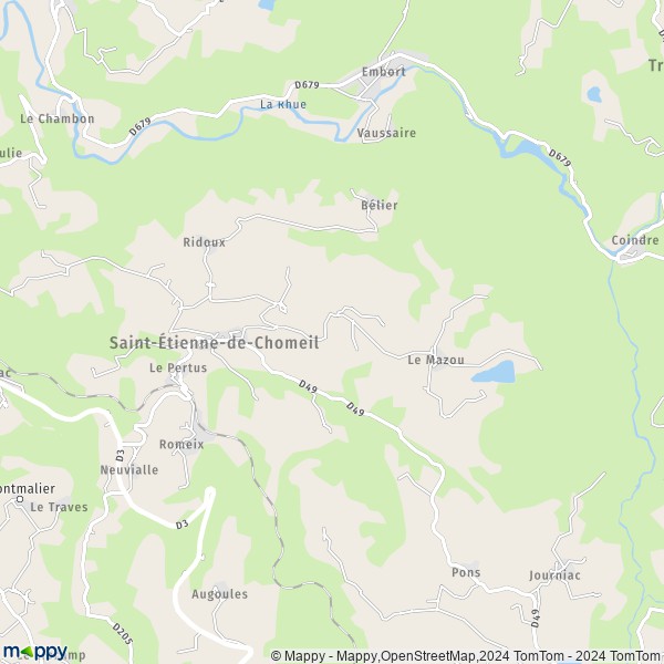 La carte pour la ville de Saint-Étienne-de-Chomeil 15400