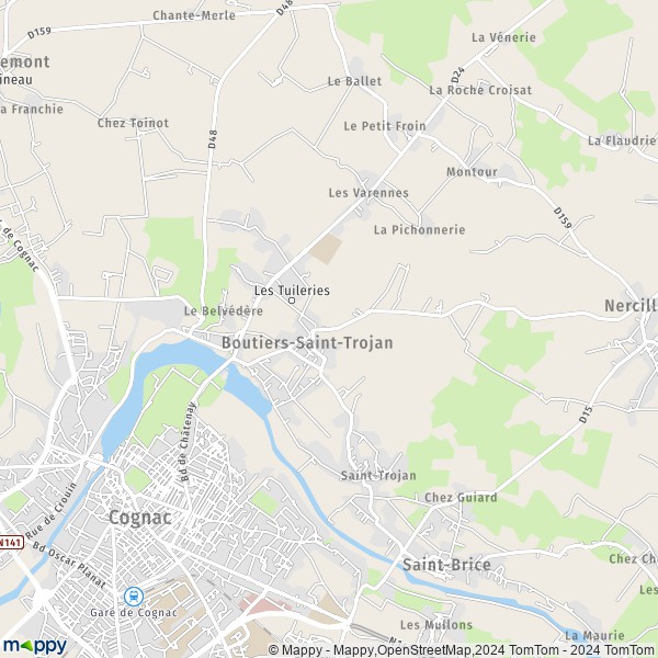 La carte pour la ville de Boutiers-Saint-Trojan 16100