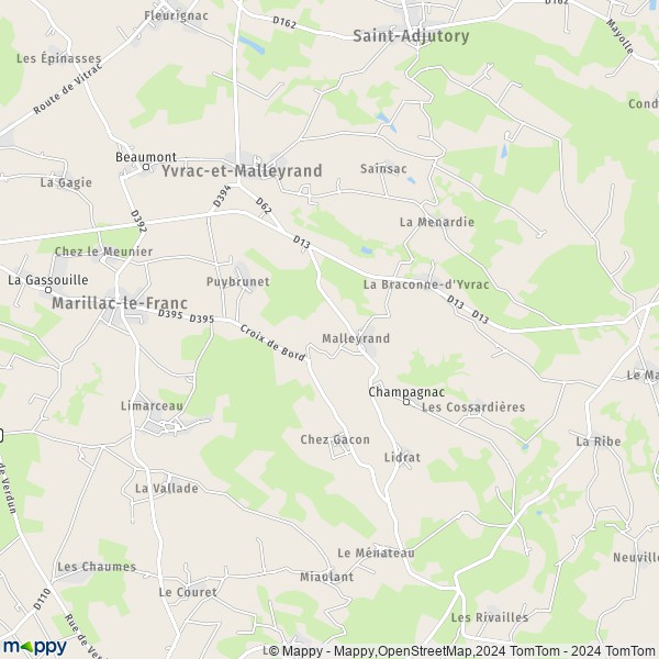 La carte pour la ville de Yvrac-et-Malleyrand 16110