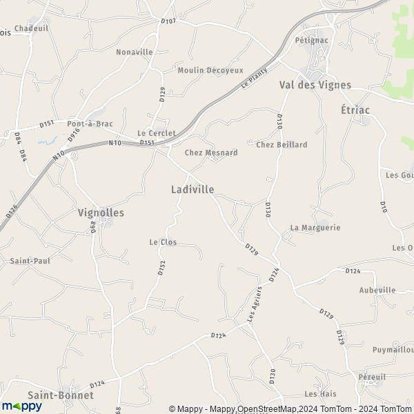 La carte pour la ville de Ladiville 16120