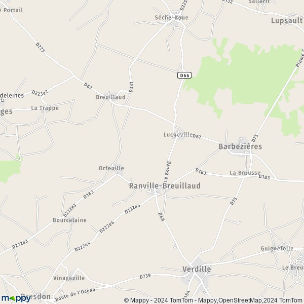 La carte pour la ville de Ranville-Breuillaud 16140