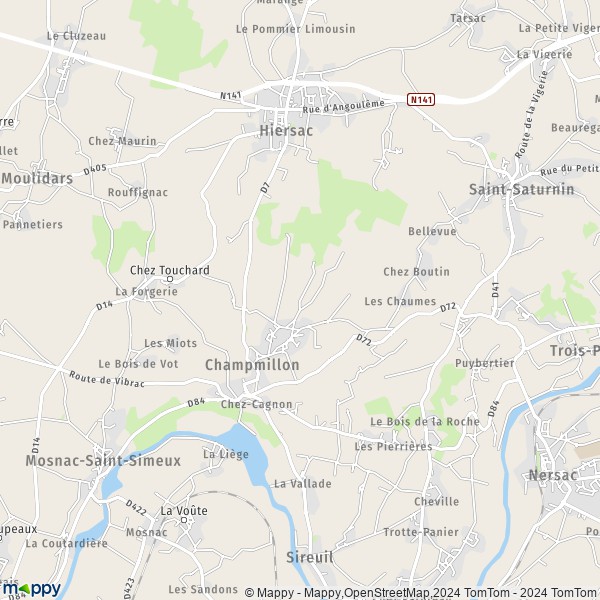 La carte pour la ville de Champmillon 16290