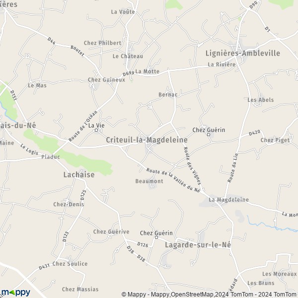 La carte pour la ville de Criteuil-la-Magdeleine 16300