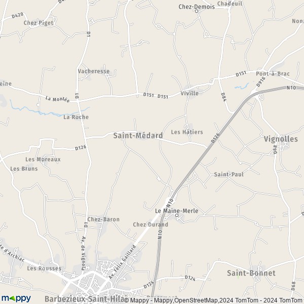 La carte pour la ville de Saint-Médard 16300