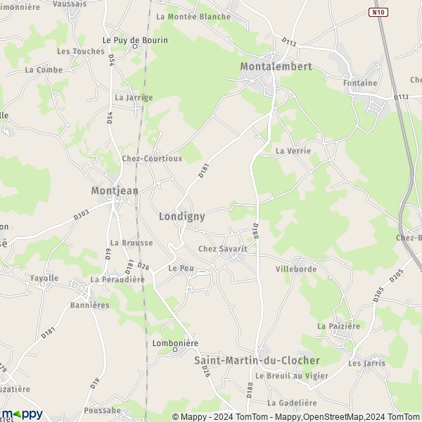 La carte pour la ville de Londigny 16700