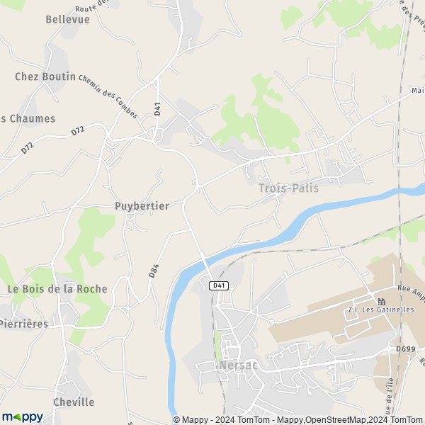La carte pour la ville de Trois-Palis 16730