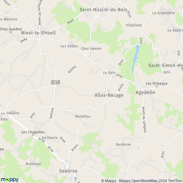 La carte pour la ville de Allas-Bocage 17150