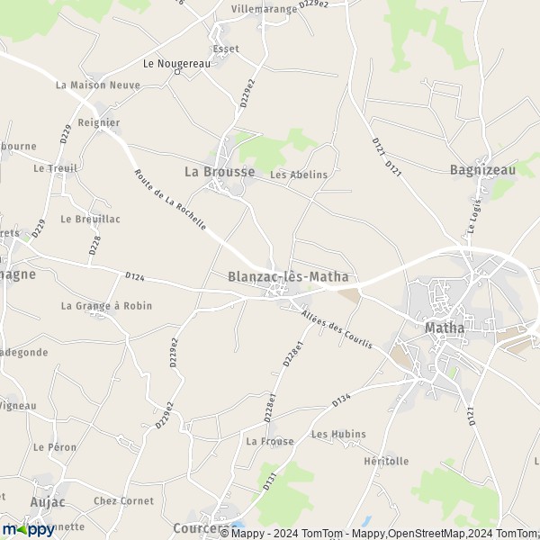 La carte pour la ville de Blanzac-lès-Matha 17160