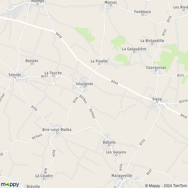 La carte pour la ville de Louzignac 17160