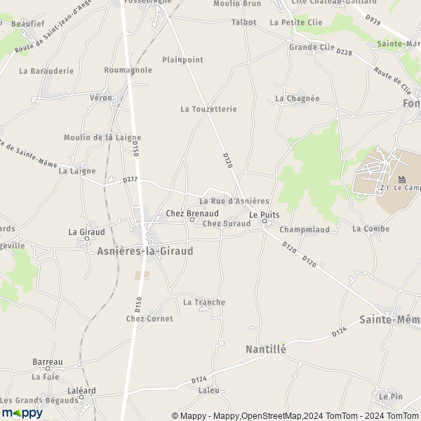 La carte pour la ville de Asnières-la-Giraud 17400