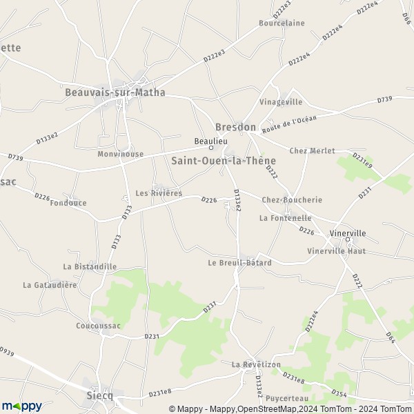 La carte pour la ville de Saint-Ouen-la-Thène 17490