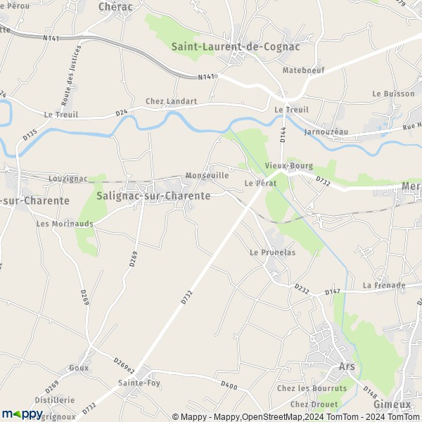 La carte pour la ville de Salignac-sur-Charente 17800