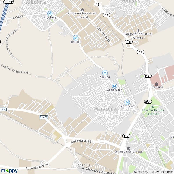 La carte pour la ville de 18014-18200 Maracena