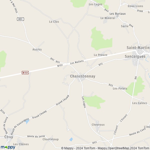 La carte pour la ville de Charentonnay 18140