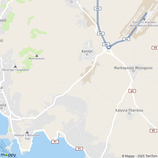 La carte pour la ville de Koropi 190 10-194 43